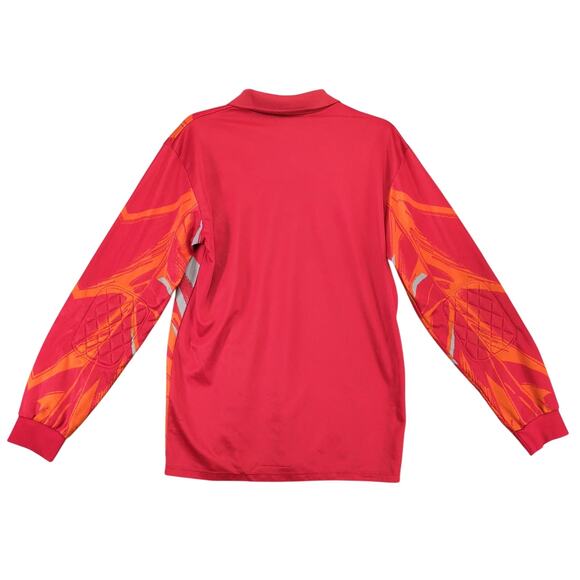 Vtg 90s Uhlsport Soccer Goalkeeper Jersey Men's M Orange Red Elbow Pads Collar - Picture 2 of 10